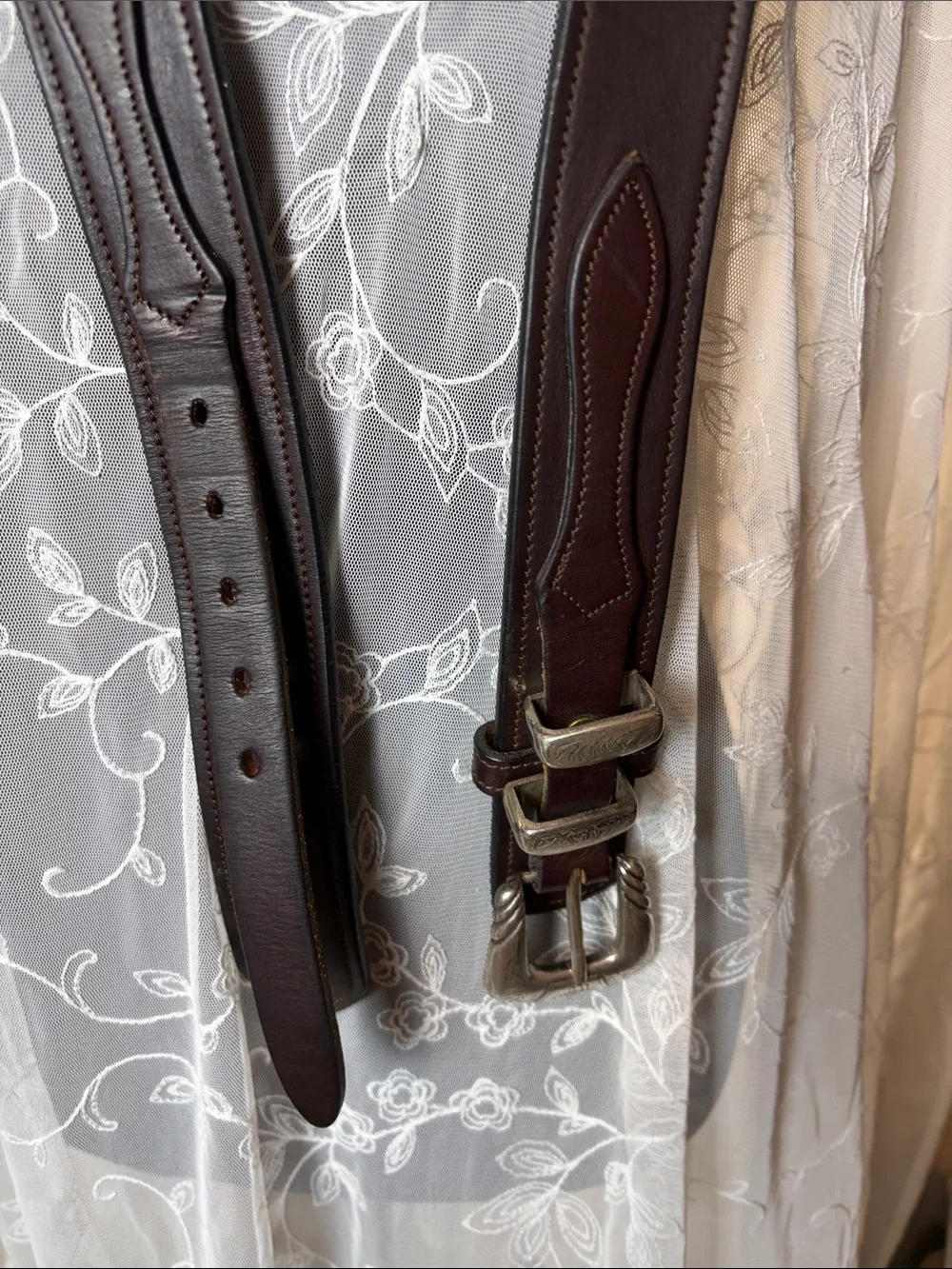 Vintage Buffalo Billfolds Leather Ranger Belt 36 with Lucchese Silver